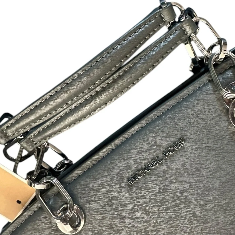 Michael Kors Cynthia Small Satchel Slate Leather NWT Silver Hardware Great Gift!